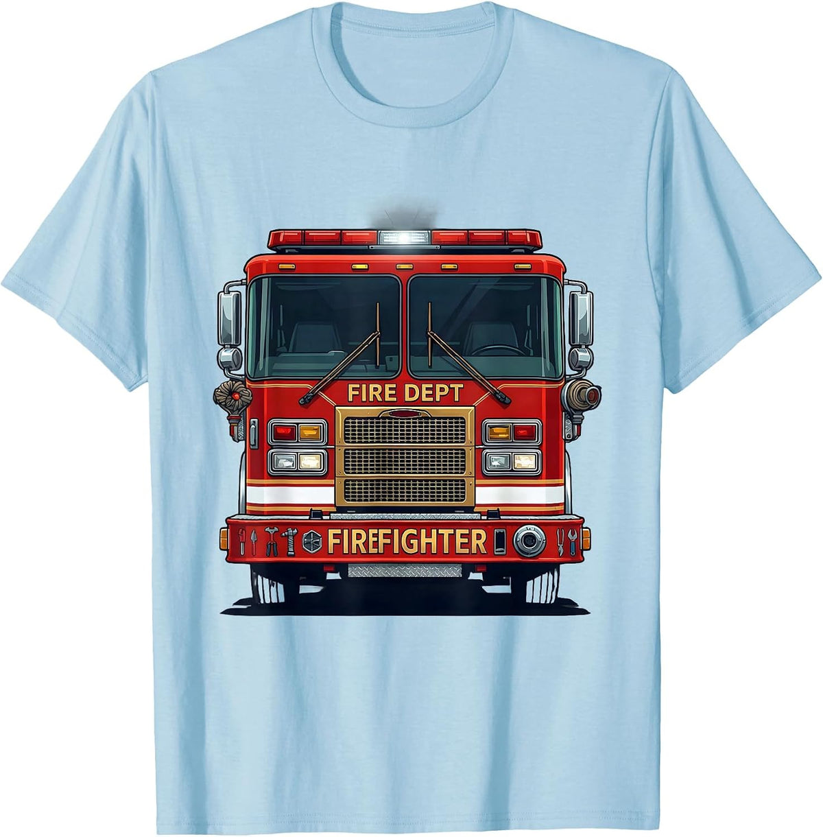 Men's FIRE DEPT FIREFIGHTER Fire Truck Badge Halloween Costume T-Shirt - Baby Blue