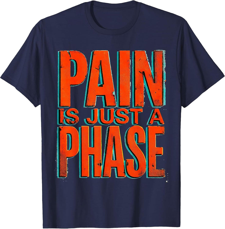 Pain Is Just a Phase Rugby Graphic Design T-Shirt - Navy Blue
