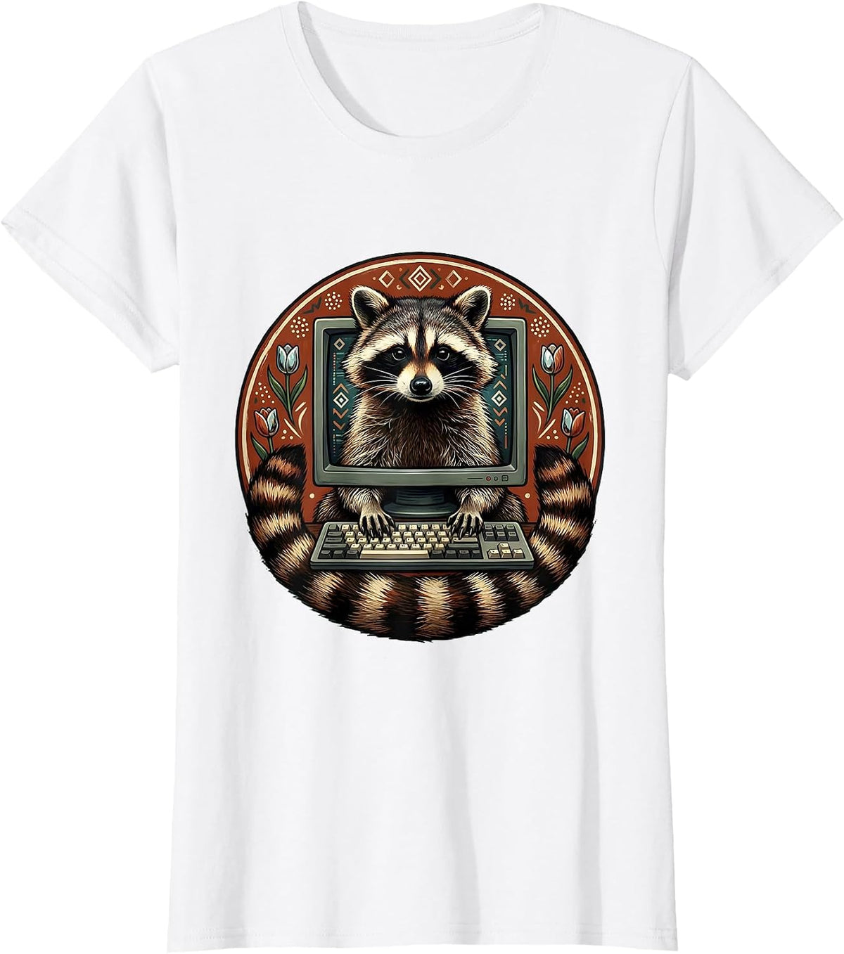 Raccoon Hacker Glowing Computer Graphic Tee T-Shirt - White