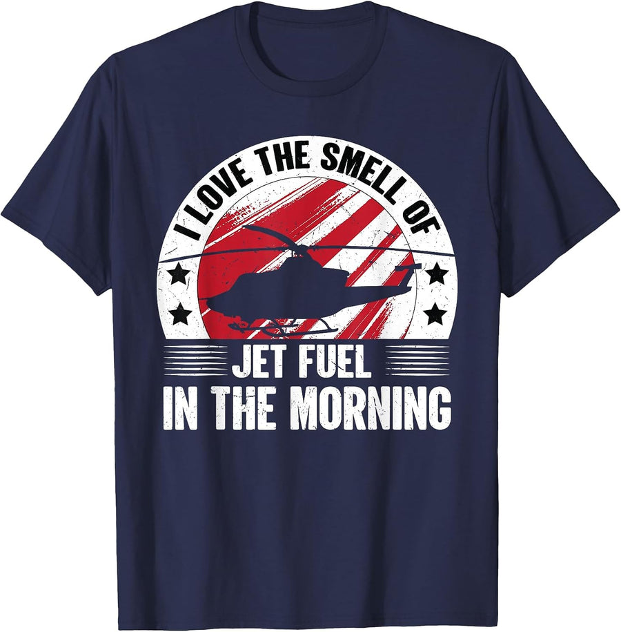 Helicopter | Love Smell Jet Fuel in The Morning - Pilot T-Shirt - Navy Blue