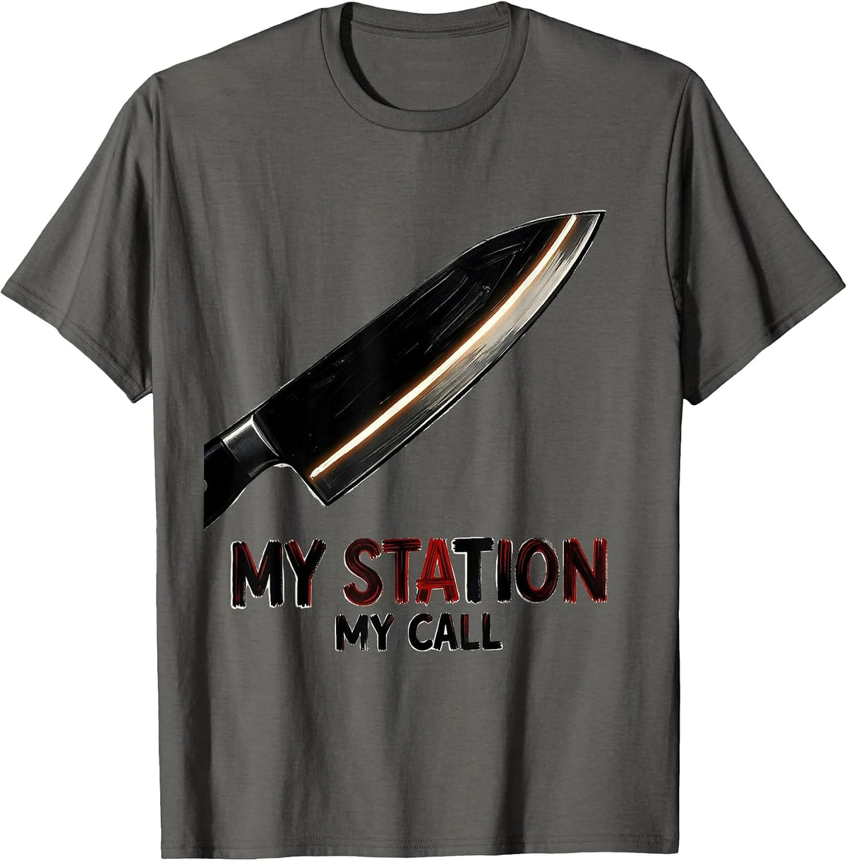 Men's My Station, My Call Funny Chef Restaurant Kitchen Staff T-Shirt - Asphalt Grey