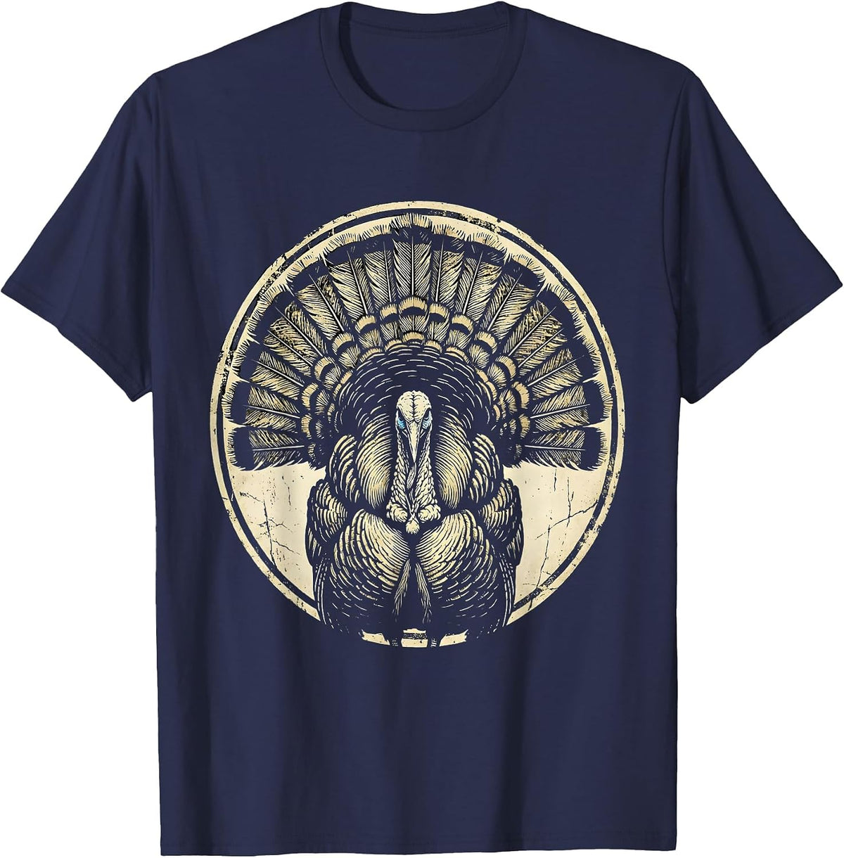 Camo Turkey Tail Feathers Fan Display Design T-Shirt - Navy Blue