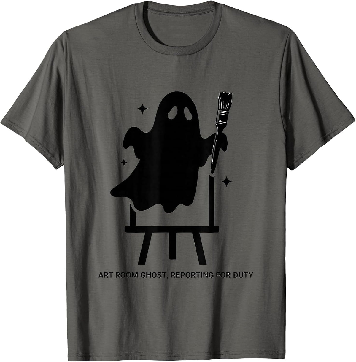 Men's Art Room Ghost Reporting For Duty Funny Teacher Halloween T-Shirt - Asphalt Grey