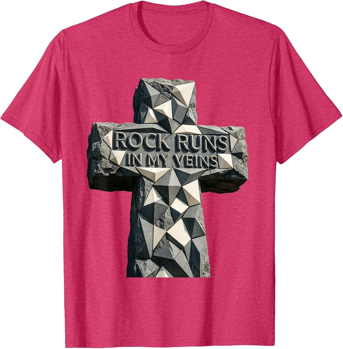 Rock Runs In My Veins Music Lover Design T-Shirt - Red Heather