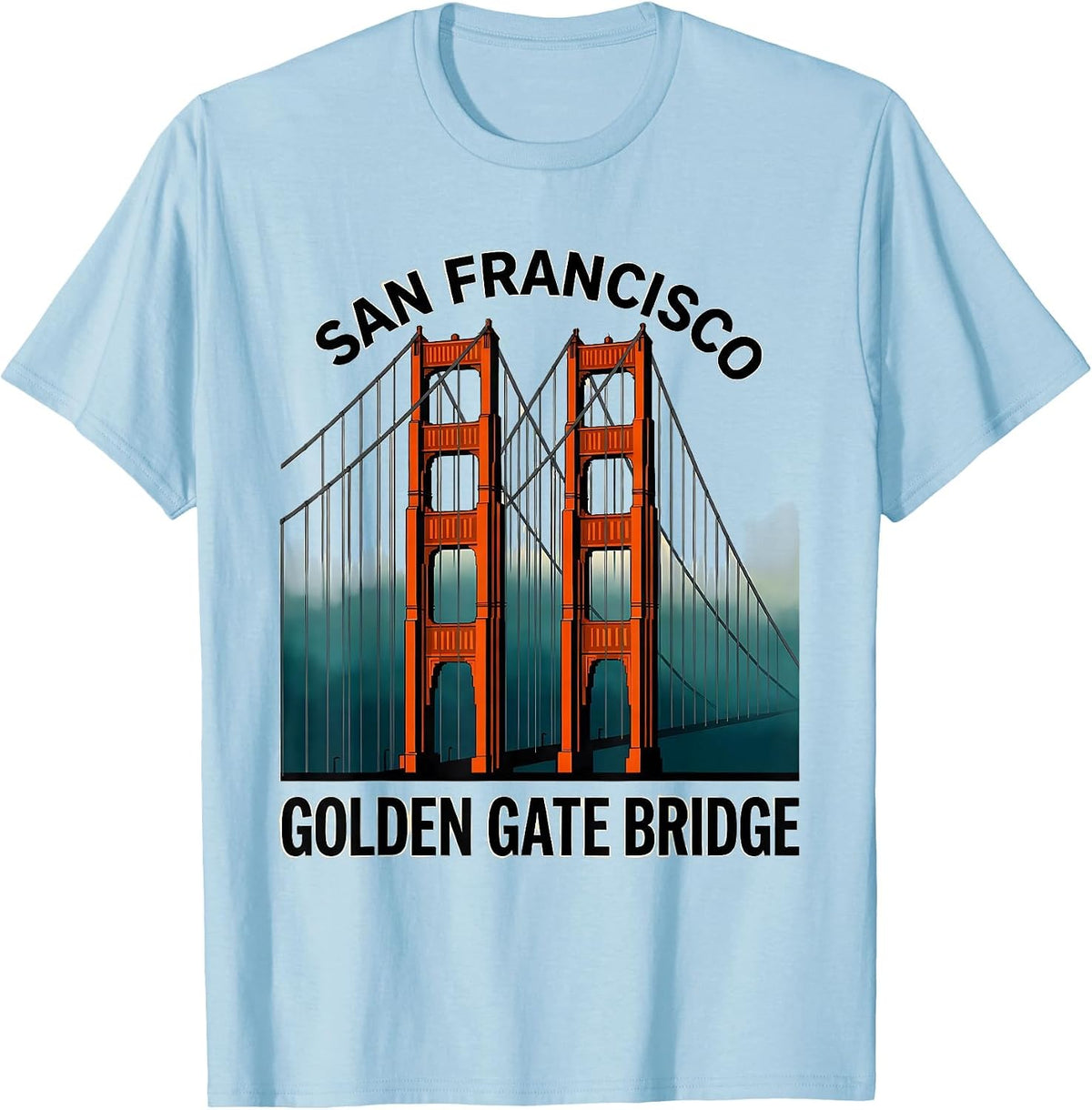 Men's San Francisco Golden Gate Bridge Retro Souvenir Gift T-Shirt - Baby Blue