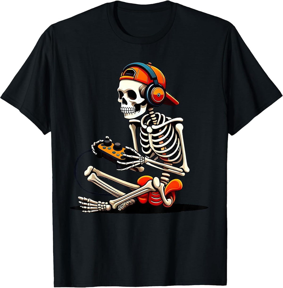 Halloween Skeleton Gamer Video Gaming Funny Gaming Skeleton T-Shirt - Black