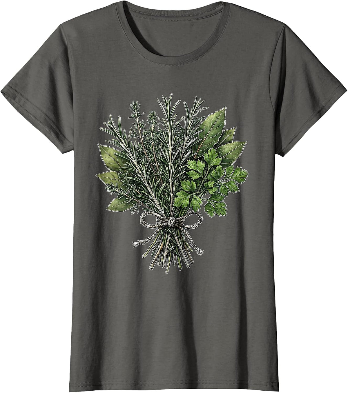 Women's Fresh Herb Bundle Illustration Chef Gift T-Shirt - Asphalt Grey