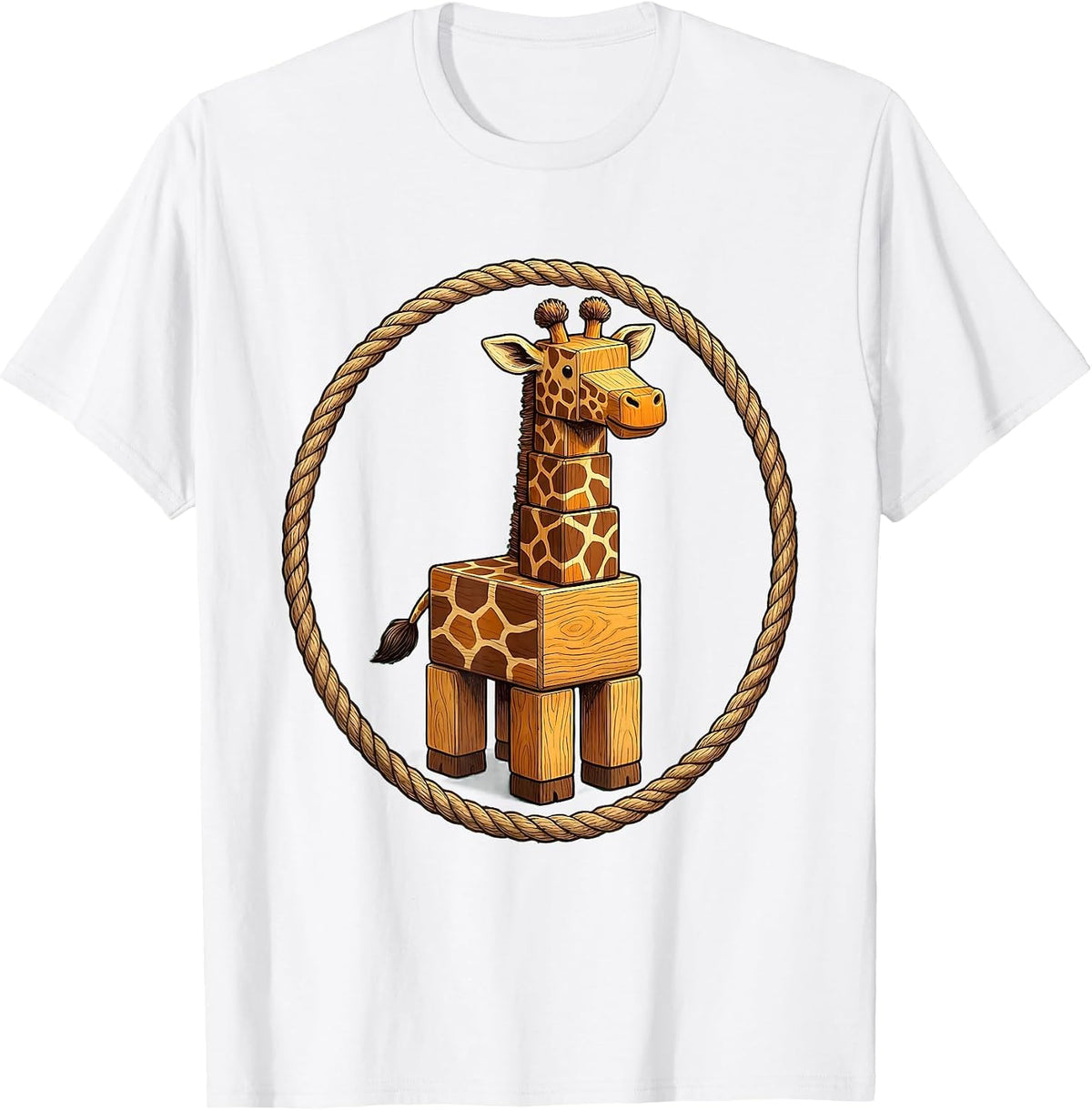 Giraffe Made of Stacked Wooden Blocks Art T-Shirt - White