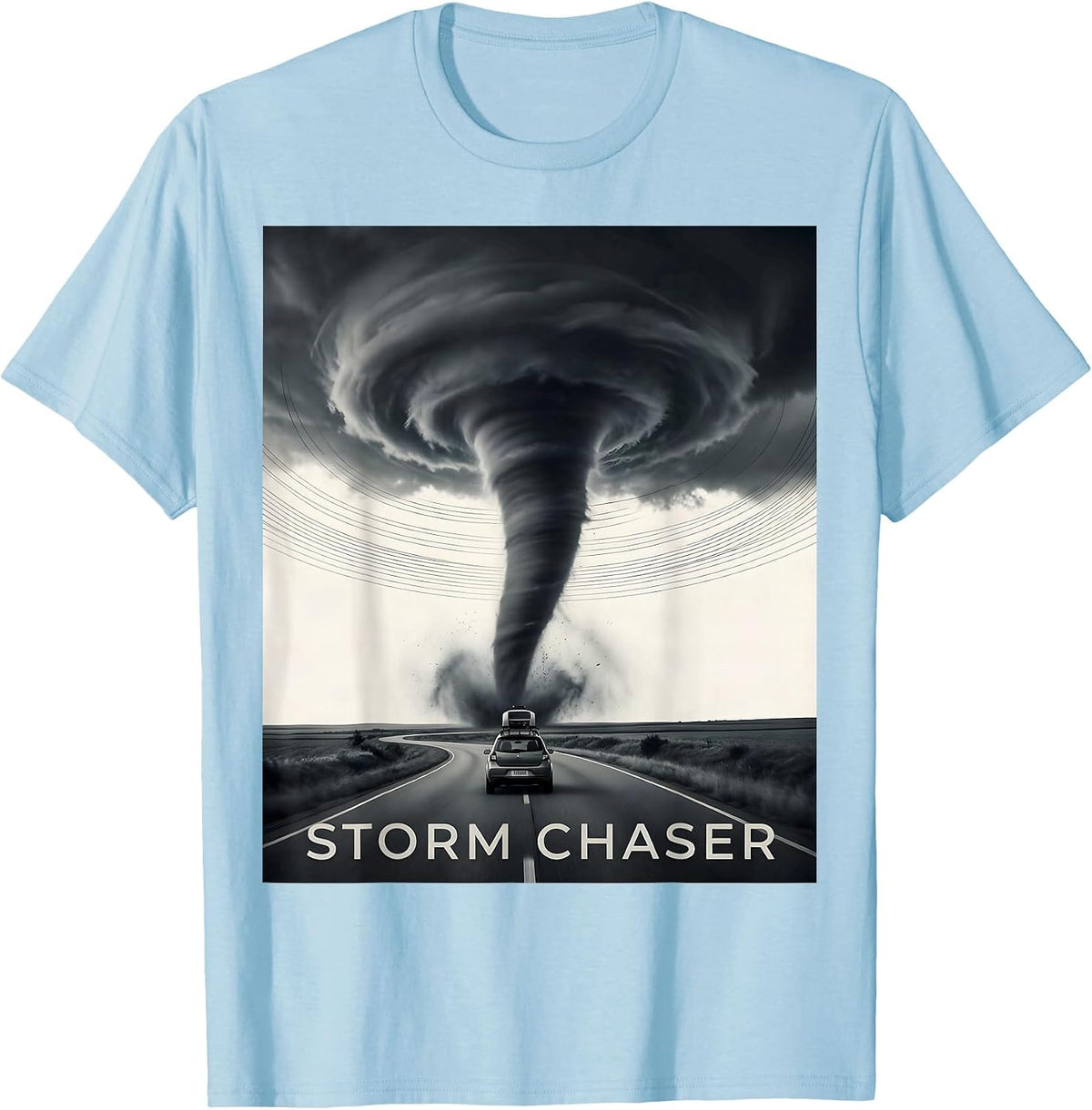 Men's Storm Chaser Monochromatic Tornado Meteorology Enthusiast T-Shirt - Baby Blue