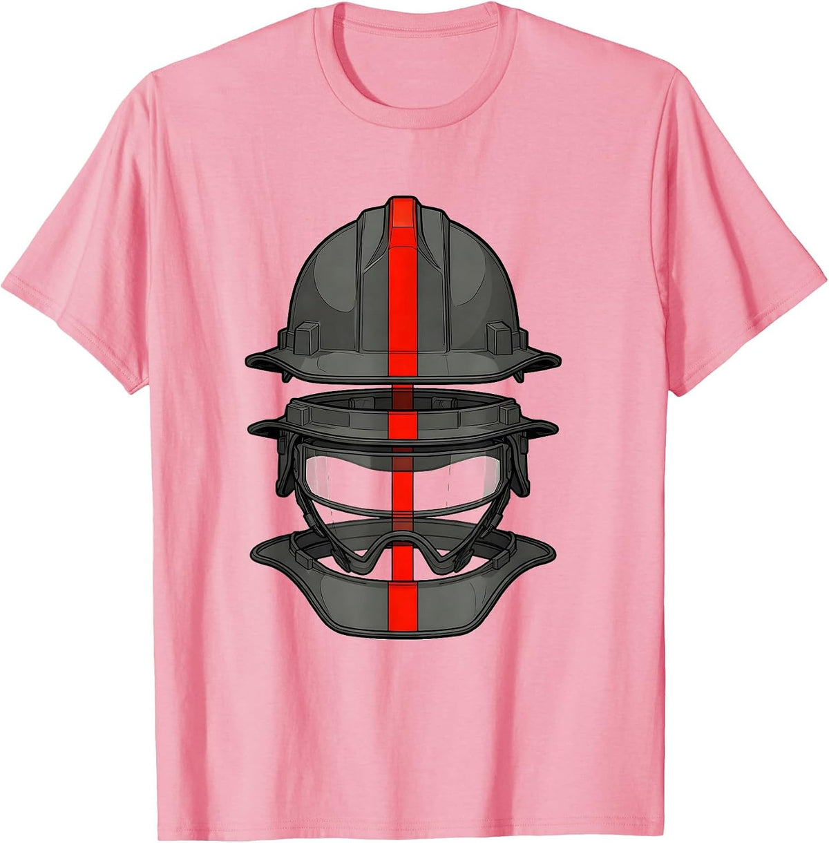 Men's Exploded Turnout Helmet Firefighter Tribute Gift T-Shirt - Pink