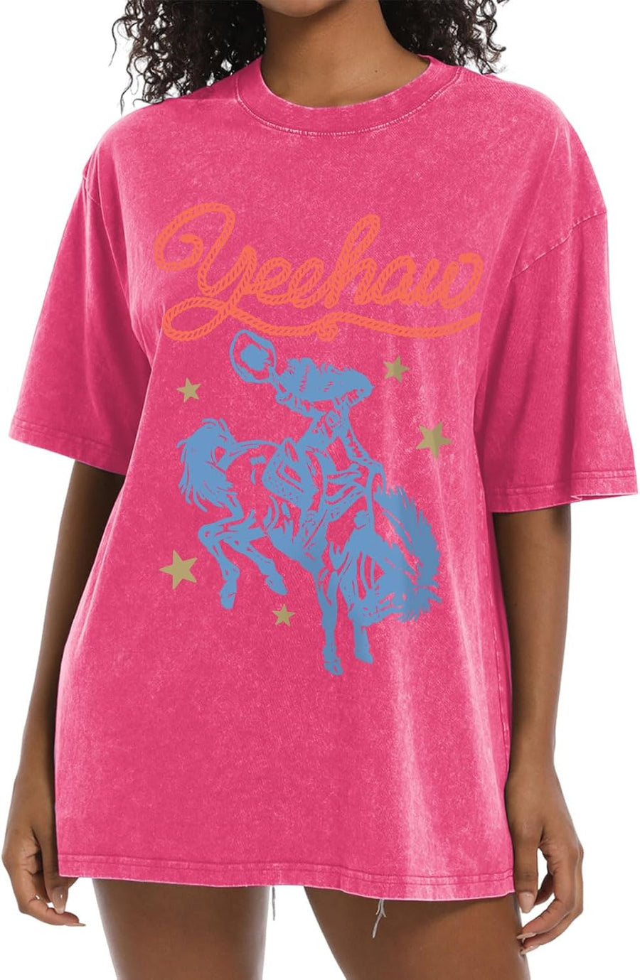 Western Shirts for Women Vintage Cowgirl Shirt Oversized Rodeo Cowboy Graphic Tees Country Concert Short Sleeve Tops - Pink