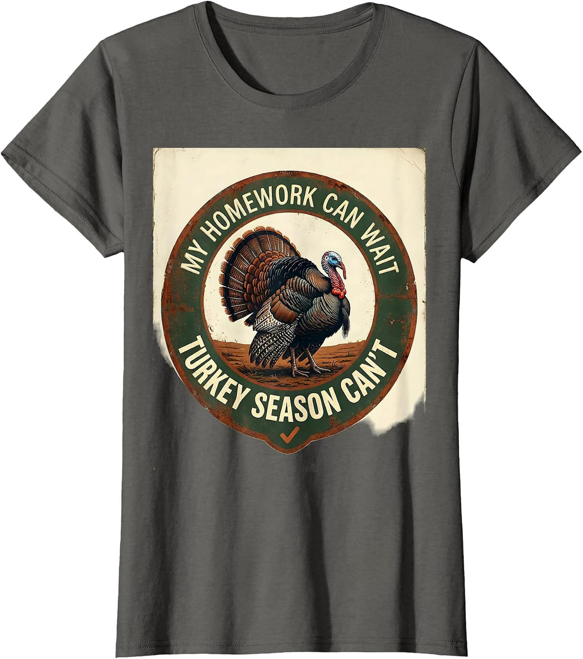 Women's My Homework Can Wait Turkey Season Can't Vintage T-Shirt - Asphalt Grey