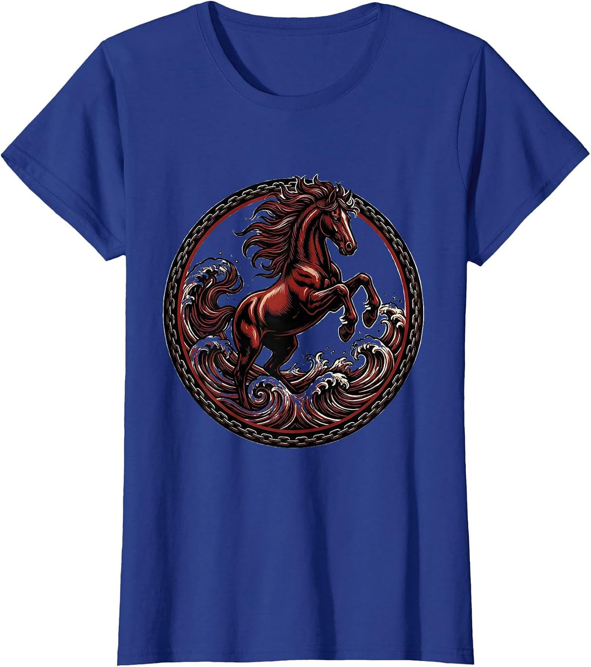 Women's Horse Galloping Through Ocean Waves Graphic T-Shirt - Royal Blue