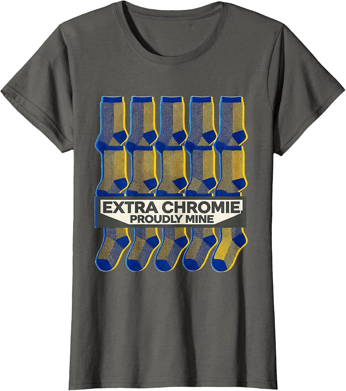 Women's Extra Chromie, Proudly Mine Funny Down Syndrome Awareness T-Shirt - Asphalt Grey