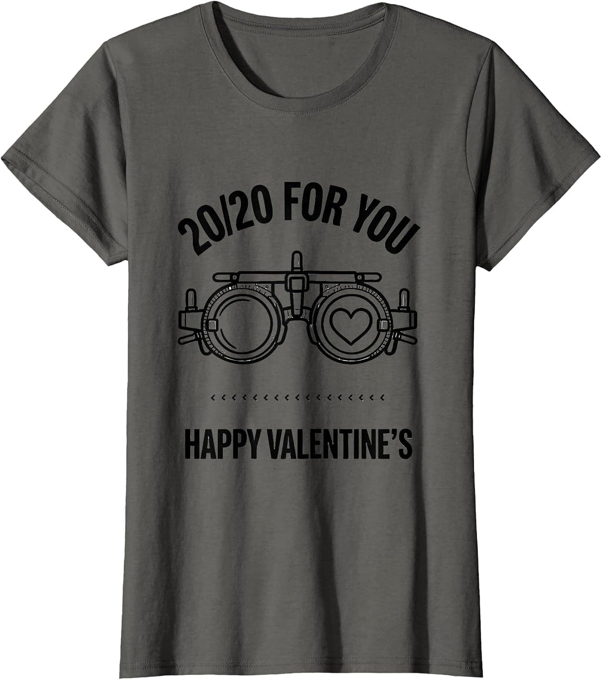 Women's 20/20 For You Happy Valentine's Optometrist Eye-Care Humor T-Shirt - Asphalt Grey