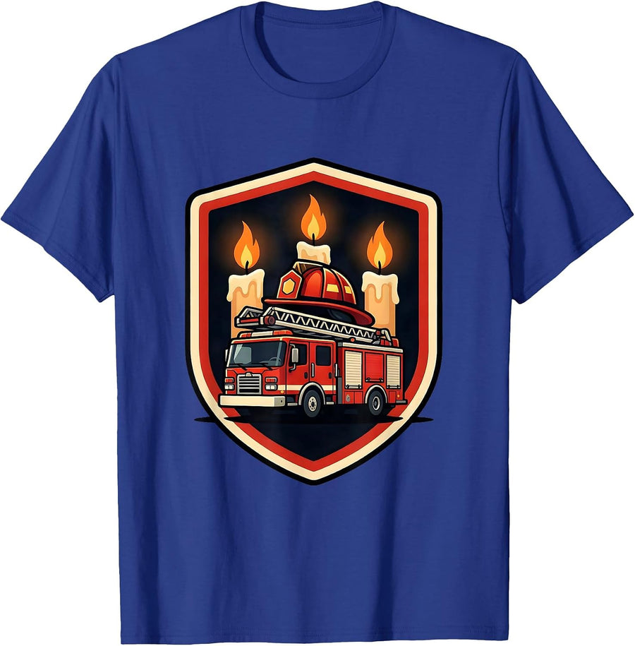 Sealed Shield Badge Fire Truck Firefighter Family Birthday T-Shirt - Royal Blue