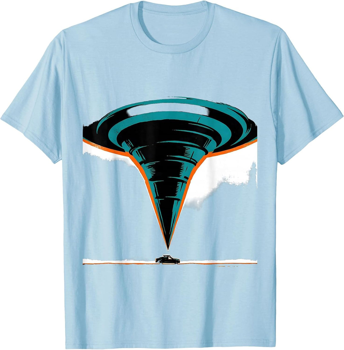 Men's Massive Dark Funnel Screenprint Storm Chaser Tornado T-Shirt - Baby Blue