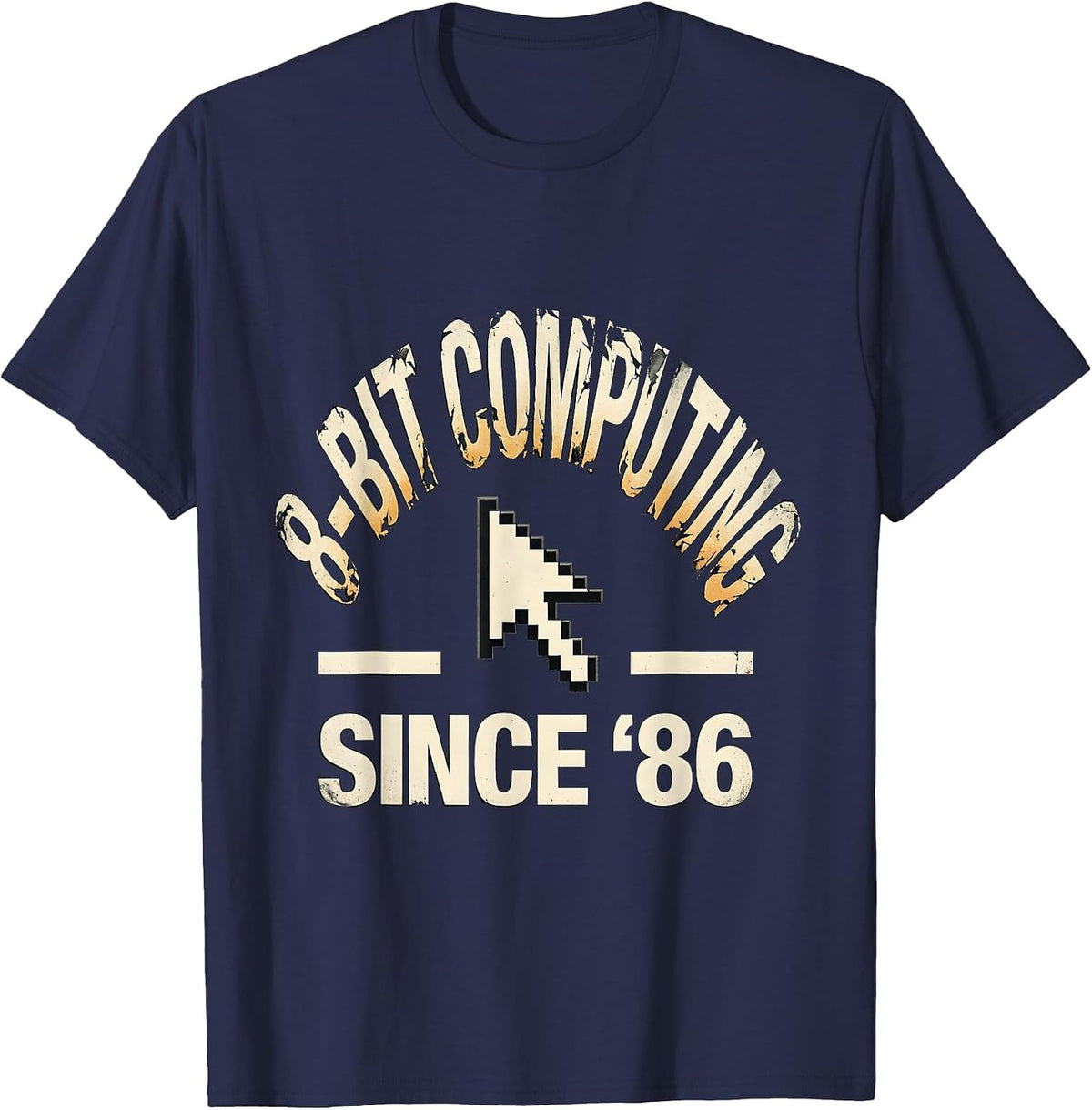8-BIT COMPUTING SINCE '86 Grunge Vintage Retro Computing T-Shirt - Navy Blue