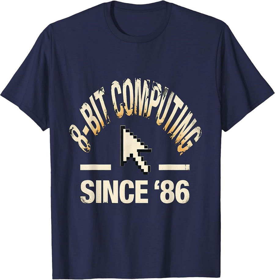 8-BIT COMPUTING SINCE '86 Grunge Vintage Retro Computing T-Shirt - Navy Blue