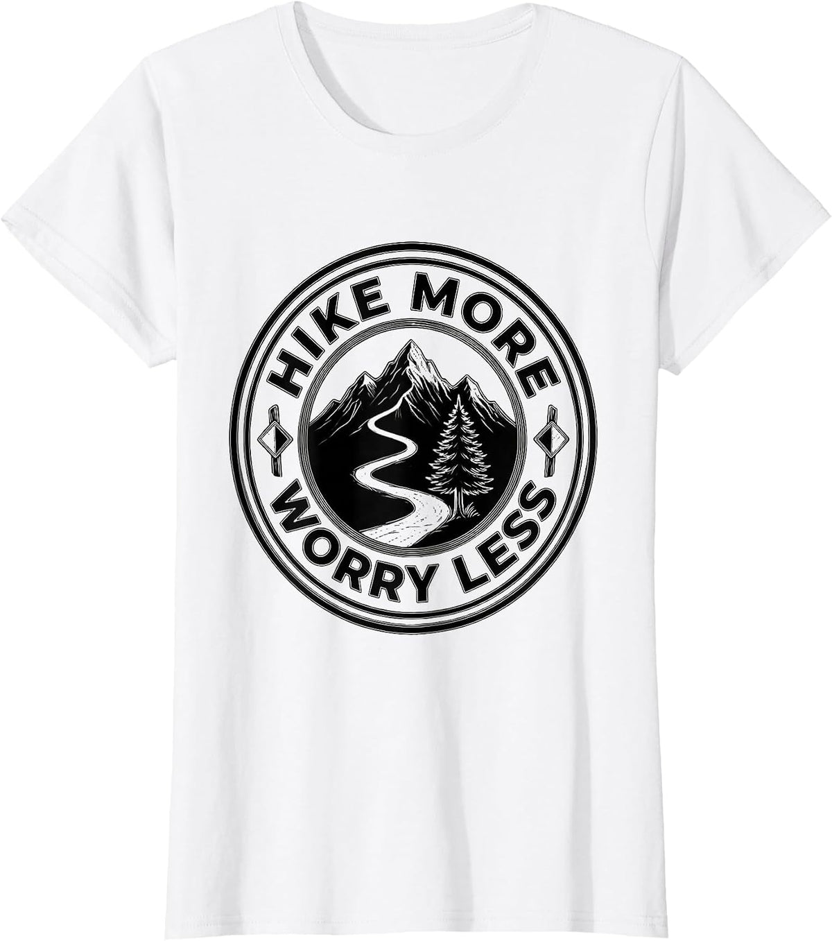 Hike More Worry Less Outdoor Adventure Design T-Shirt - White