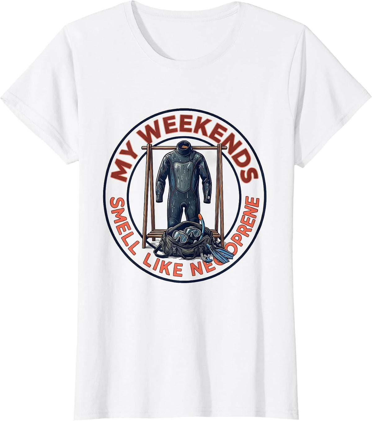 My Weekends Smell Like Neoprene Funny Scuba Diver T-Shirt - White