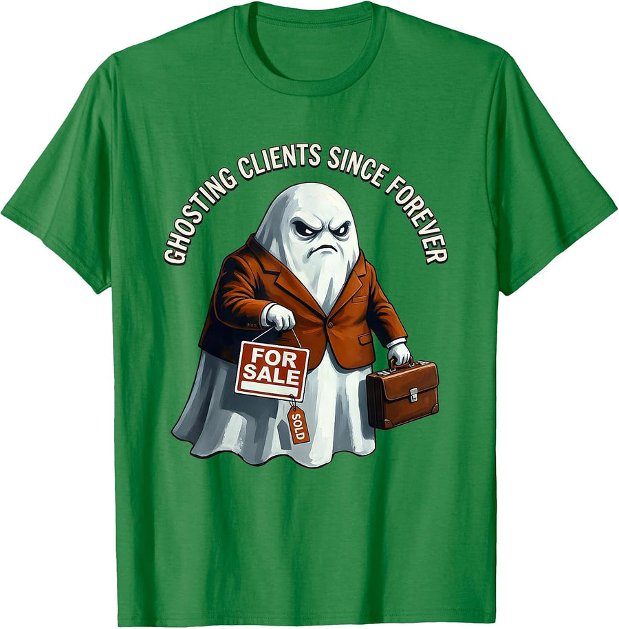 Men's Halloween Funny Ghost Real Estate Agent Design T-Shirt - Kelly Green