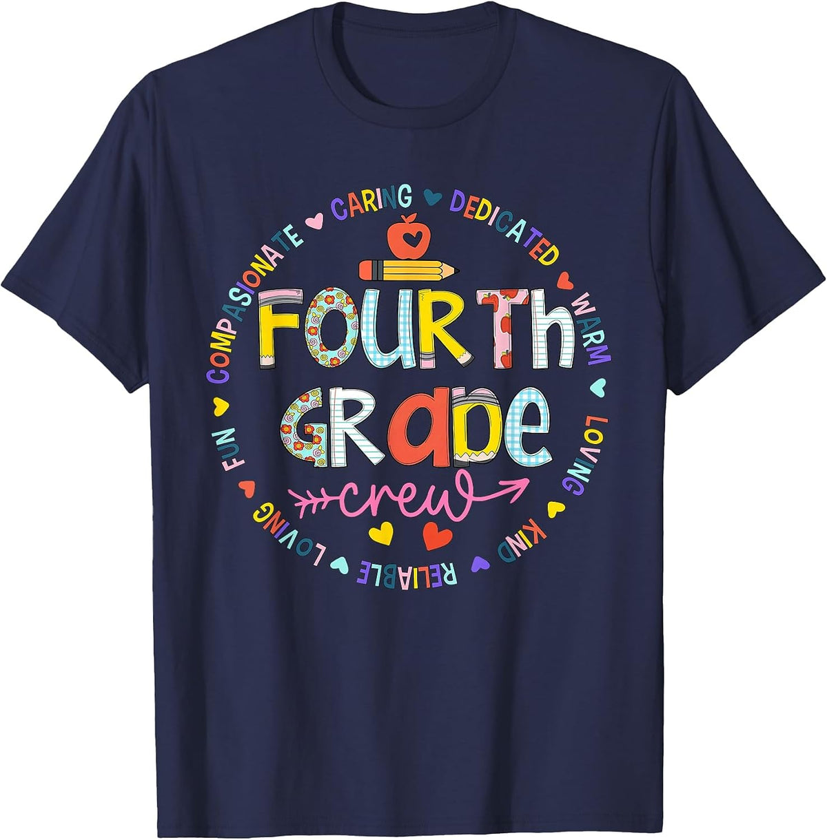 Team Fourth Grade Crew Back to School 4th Grade Teacher T-Shirt - Navy Blue