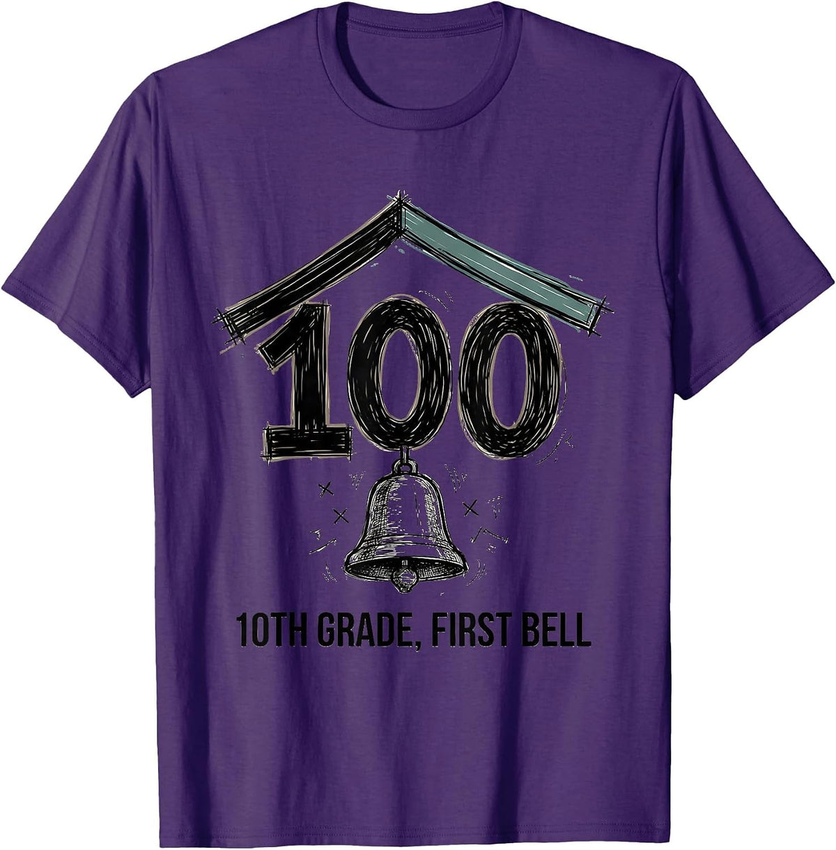 Men's √100 = 10TH GRADE First Bell Hand-Sketched Math Birthday T-Shirt - Purple