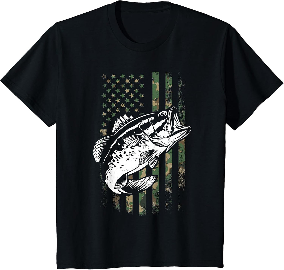 Fishing Patriotic USA Flag Camouflage T-Shirt - Black