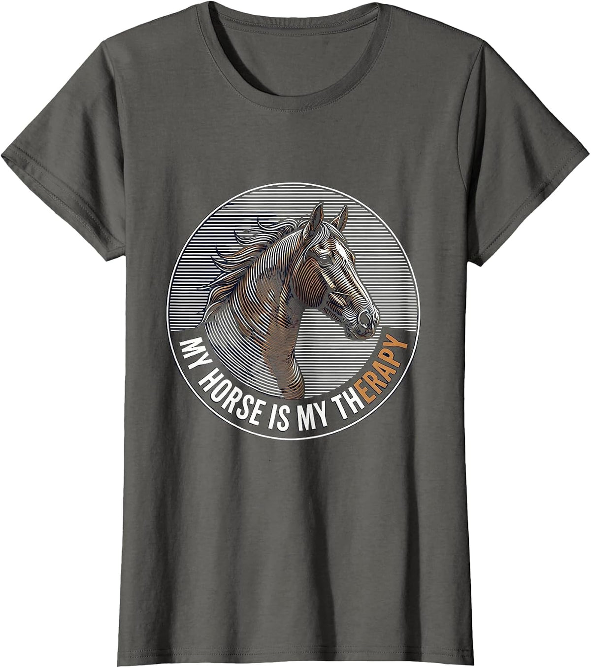 Women's My Horse Is My Therapy Equestrian Design T-Shirt - Asphalt Grey