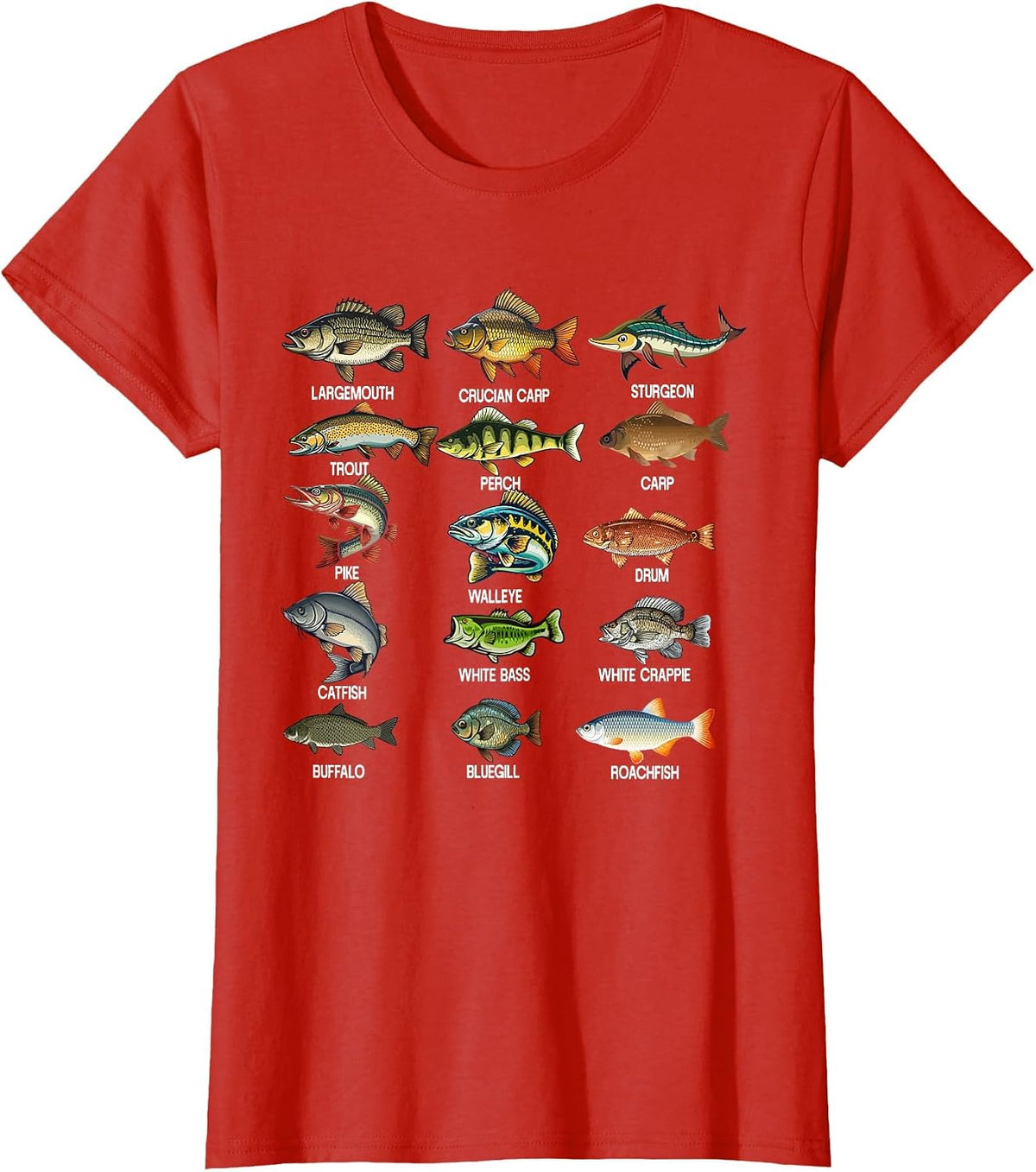 Fish Types Freshwater Fish Fisherman T-Shirt - Red