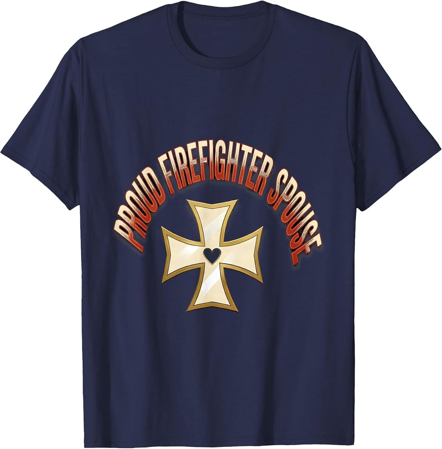 Proud Firefighter Spouse Heartfelt Family Pride Thin Red T-Shirt - Navy Blue