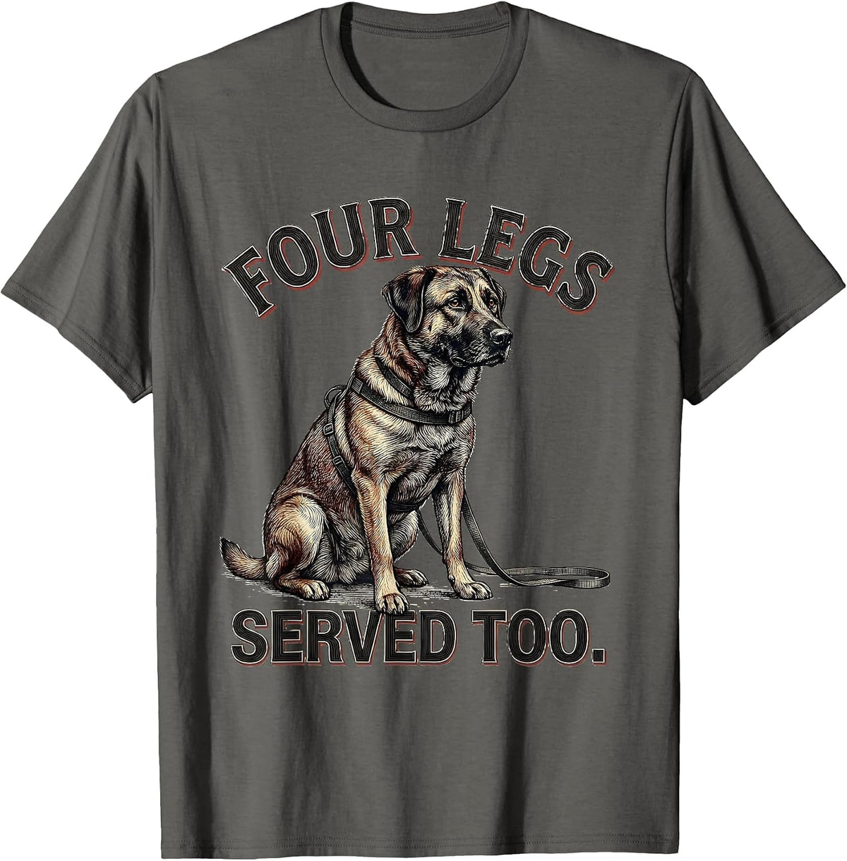 Four Legs Served Too Funny Belgian Malinois Dog Veteran T-Shirt - Asphalt Grey
