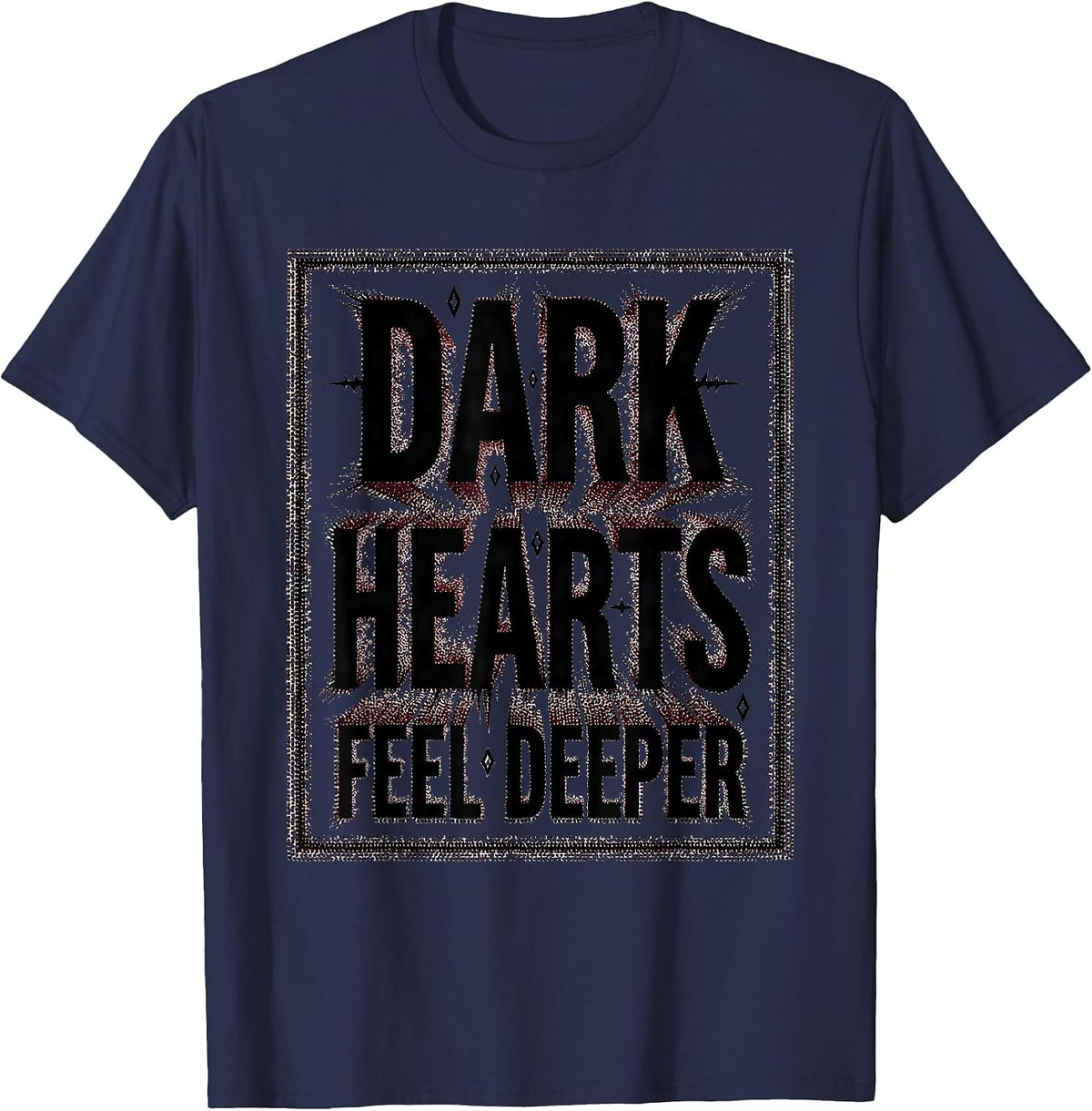 Dark Hearts Feel Deeper Emo Gothic Design T-Shirt - Navy Blue