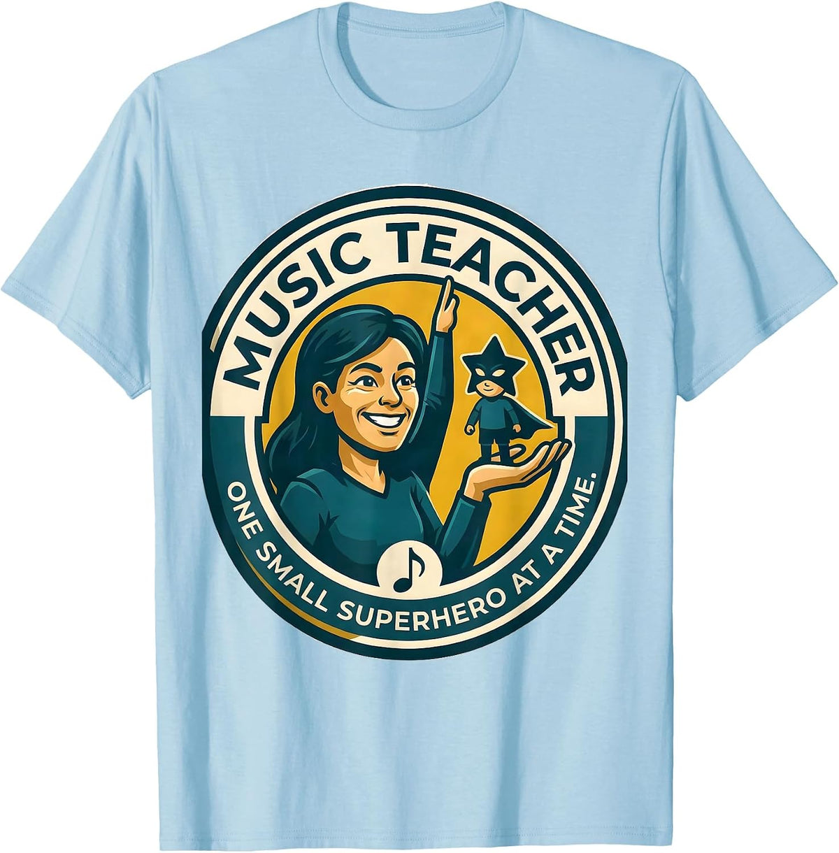 Men's Music Teacher One Small Superhero At A Time Funny T-Shirt - Baby Blue
