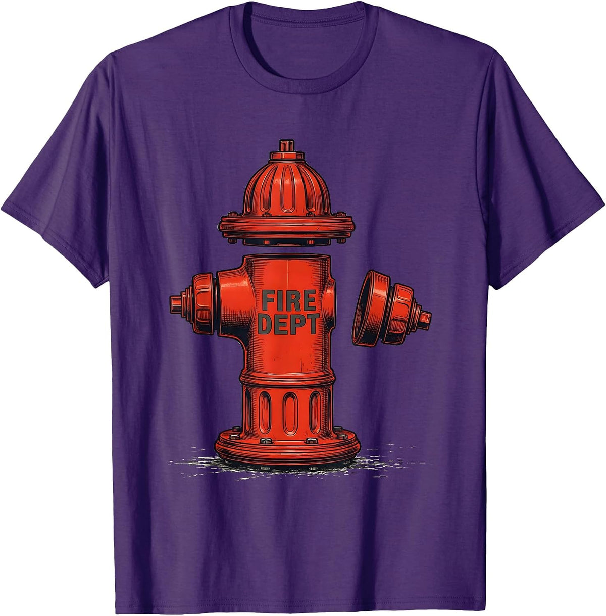 Men's Fire Dept Exploded Fire Hydrant Technical Design Firefighter T-Shirt - Purple
