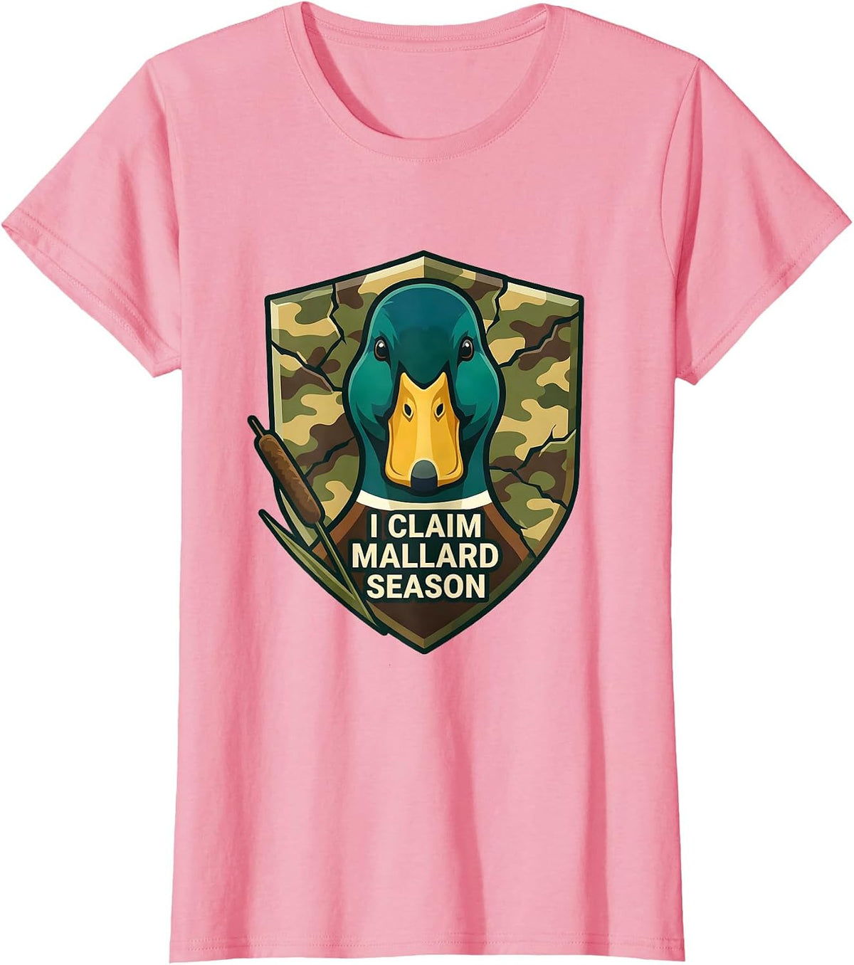 Women's I Claim Mallard Season Hunting Vintage Duck Camo Waterfowl T-Shirt - Pink