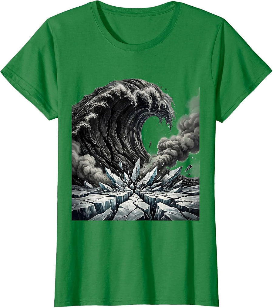 Women's Molten Lava Meets Frozen Ocean Graphic Tee T-Shirt - Kelly Green