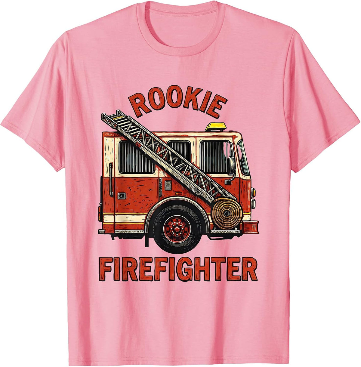 Men's Rookie Firefighter Linocut Fire Truck Toddler Kids Birthday T-Shirt - Pink