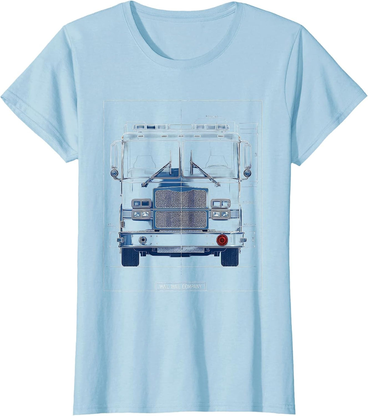 Wail Wail Company Technical Blueprint Firefighter Humor T-Shirt - Baby Blue