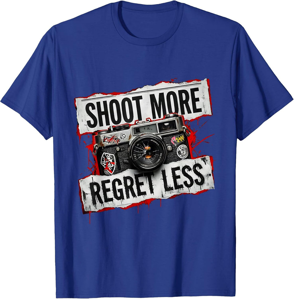 Shoot More Regret Less Photography Design T-Shirt - Royal Blue