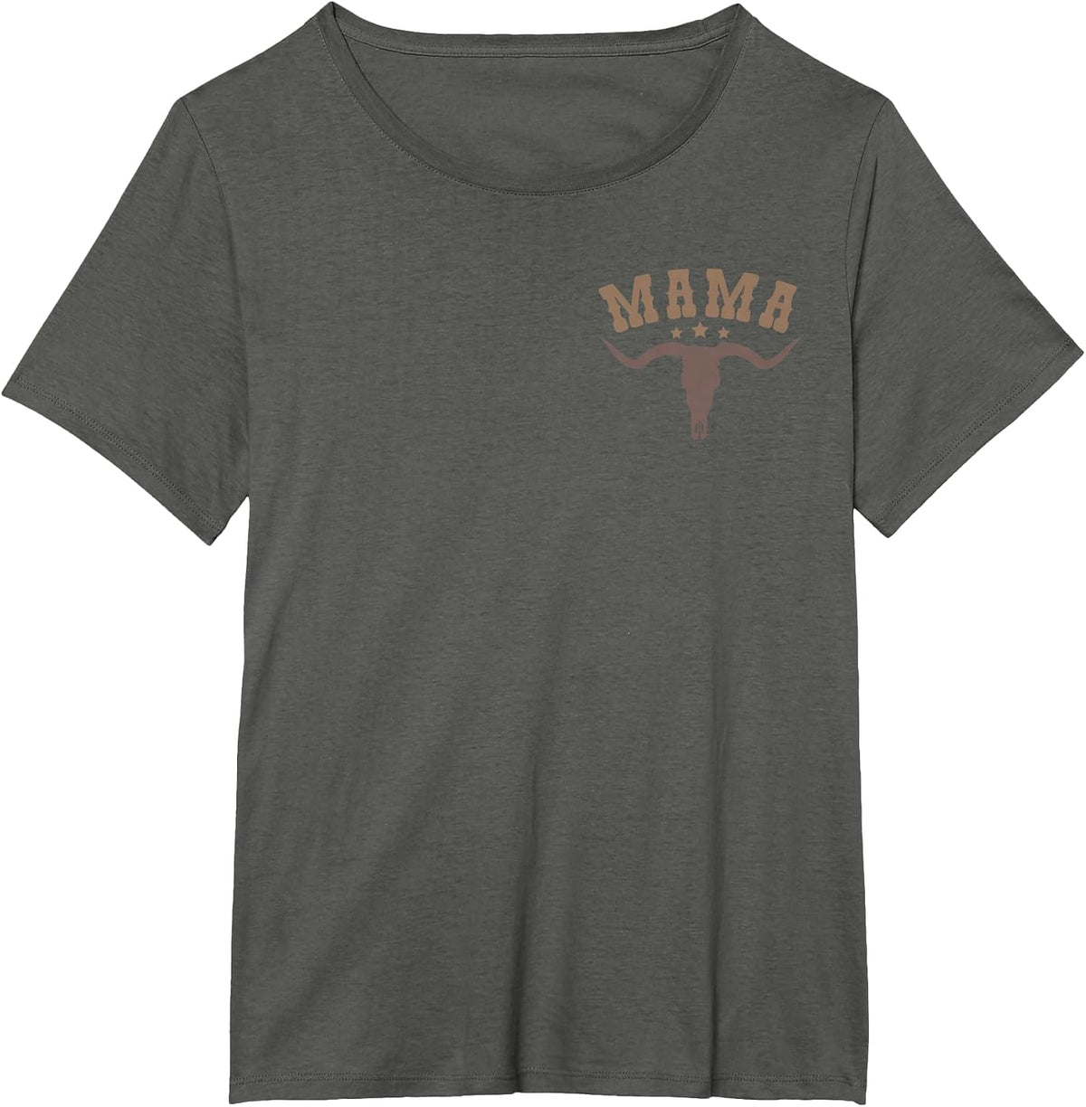 Mama Skull Highland Cow Boy Western Rodeo Family Matching T-Shirt, Women's Plus, Asphalt Grey, 4X - As Pictured