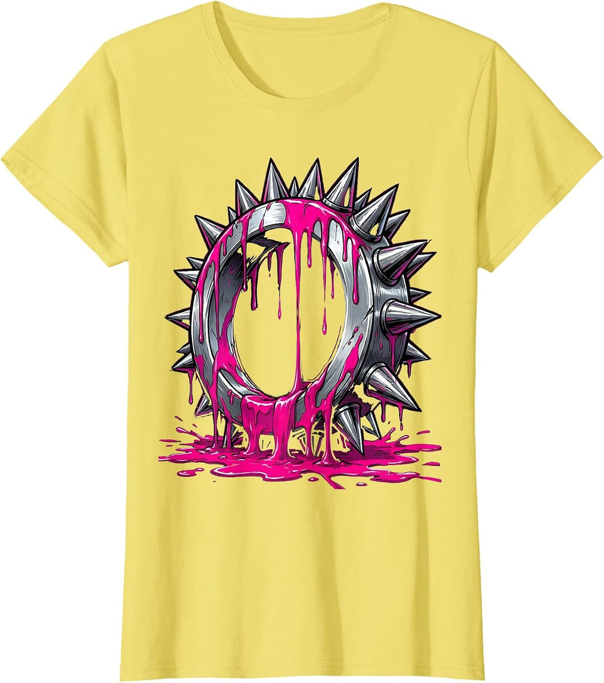 Punk Rock Spiked Knuckle Duster Paint Drip Art T-Shirt - Lemon Yellow