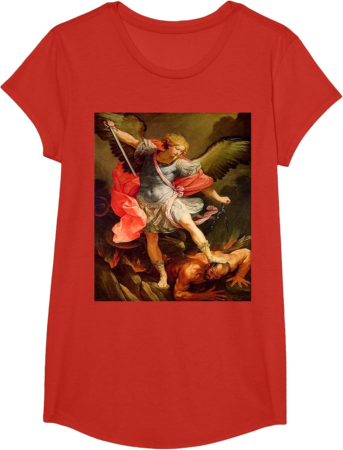 Angels Archangel Michael Defeating Satan Christian Warrior T-Shirt - Girls Red
