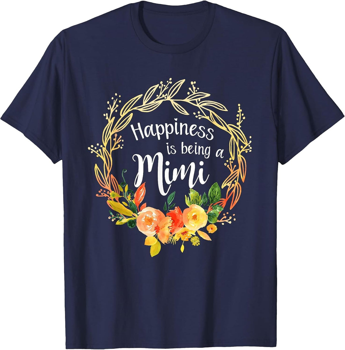 Womens Happiness is Being a Mimi Announcement Mothers Day T-Shirt - Navy Blue