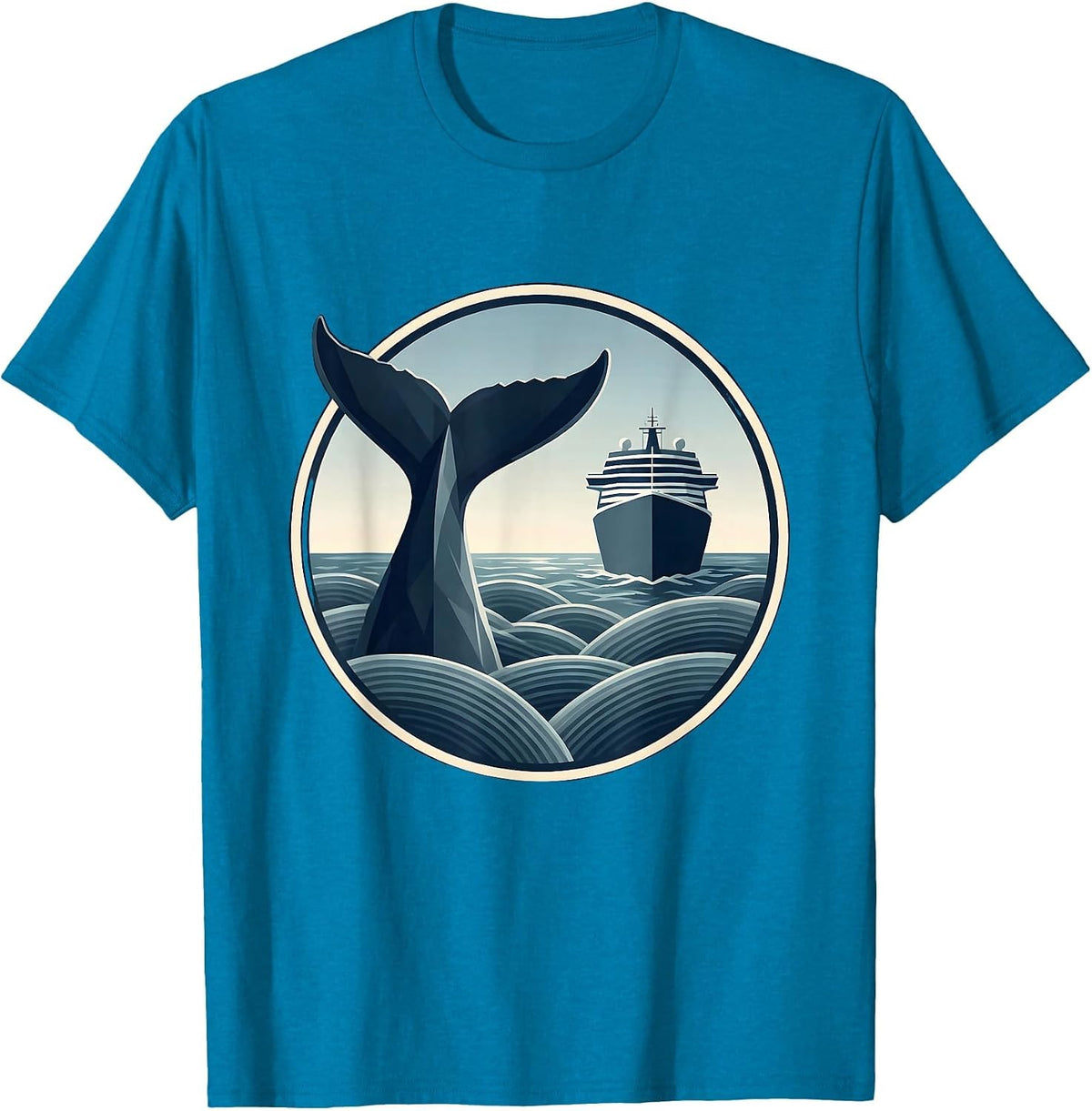 Whale Tail Breaching by Ship Hull Cruise Design T-Shirt - Sapphire Blue