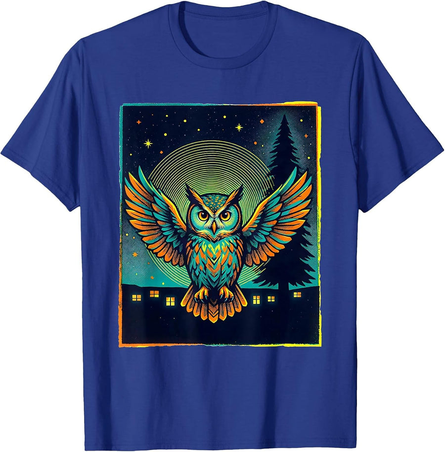 Night Owl Starry Night Risograph Van Gogh Art Lover T-Shirt - Royal Blue