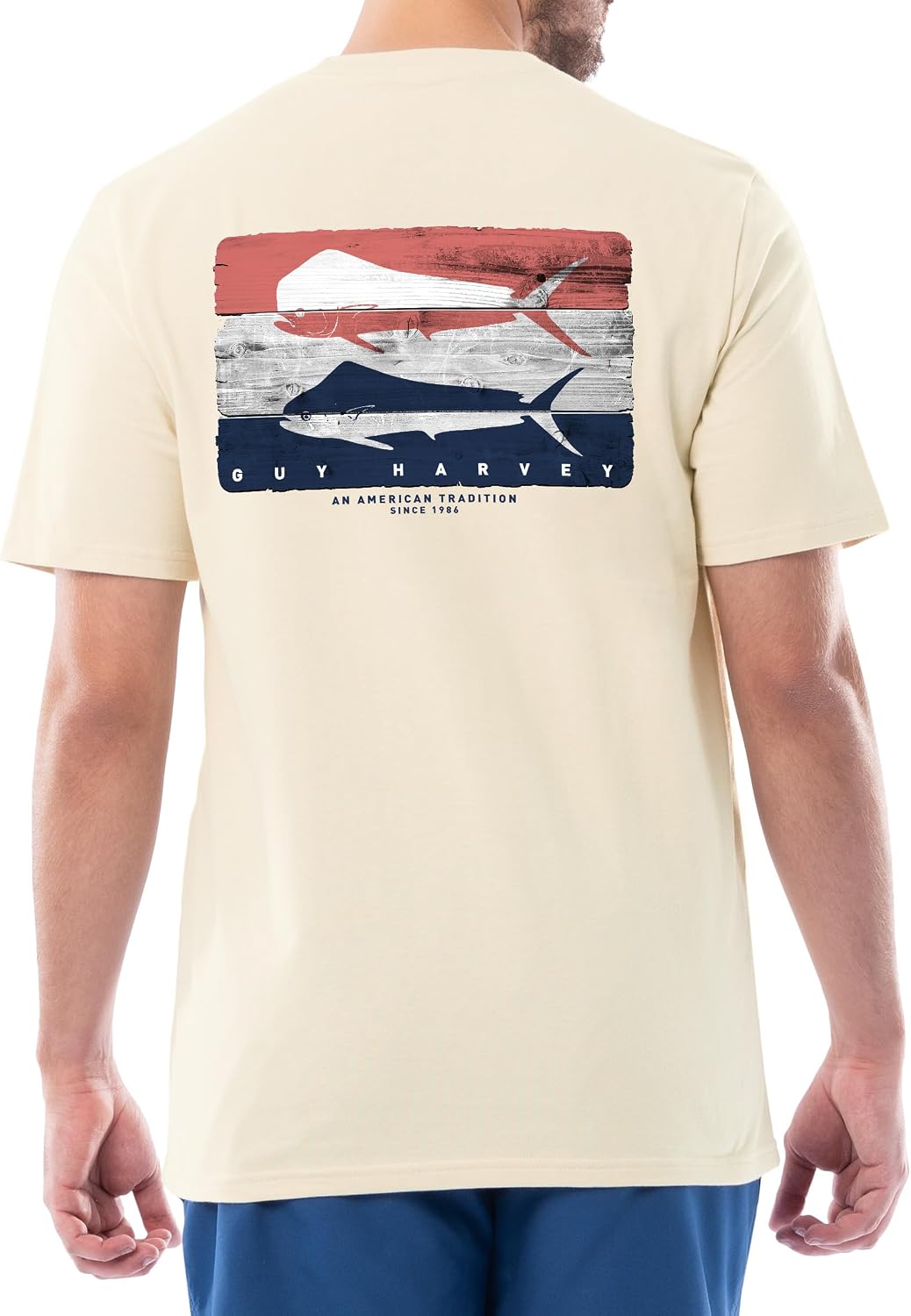 Guy Harvey Men’s Short Sleeve OG Cotton Graphic T-Shirt - Almond Milk\/Weathered