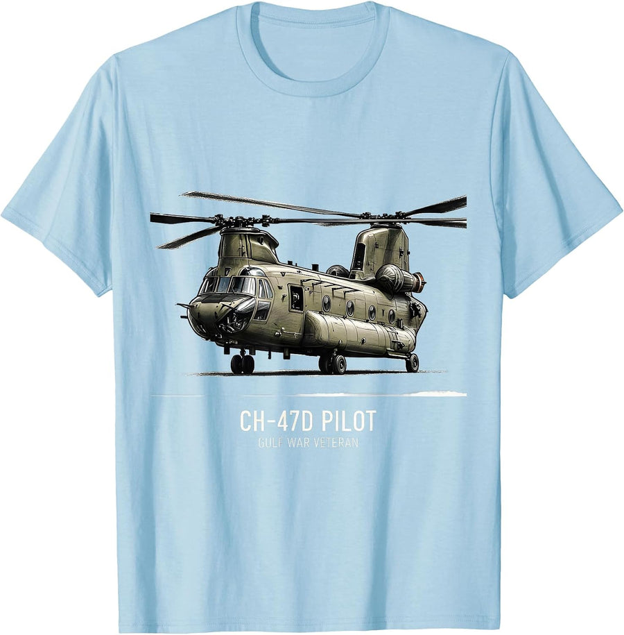 Men's CH-47D Pilot Gulf War Veteran Military Helicopter Veteran T-Shirt - Baby Blue