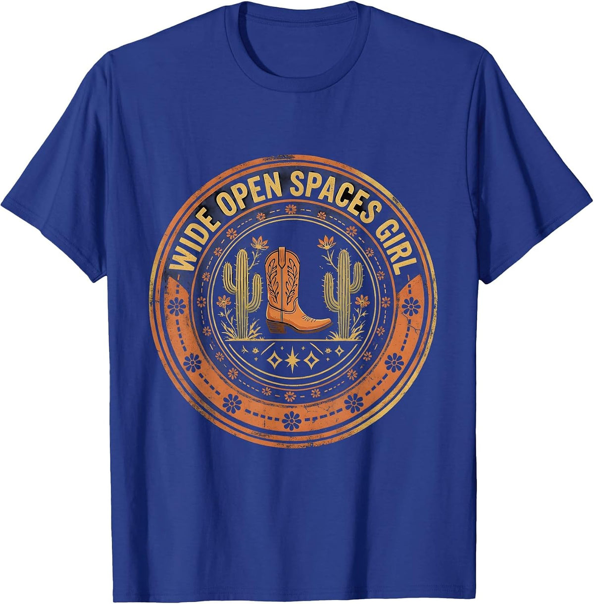 Wide Open Spaces Girl Western Design T-Shirt - Royal Blue